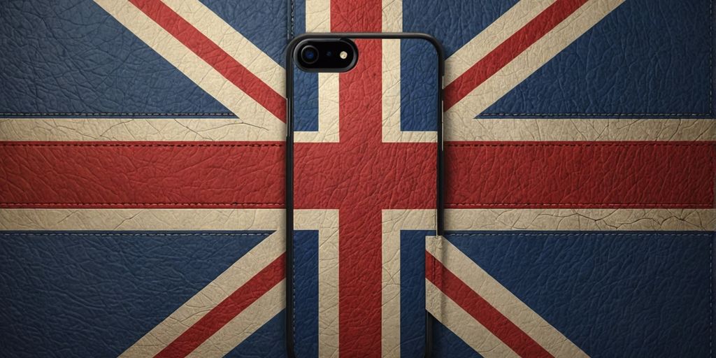 Genuine leather phone case with UK flag backdrop