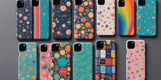 A collection of colorful personalized phone cases with unique designs and names, perfect for gifting.