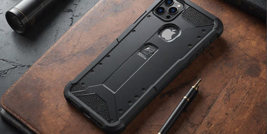 Rugged iPhone case with reinforced corners and textured grip for maximum smartphone protection.