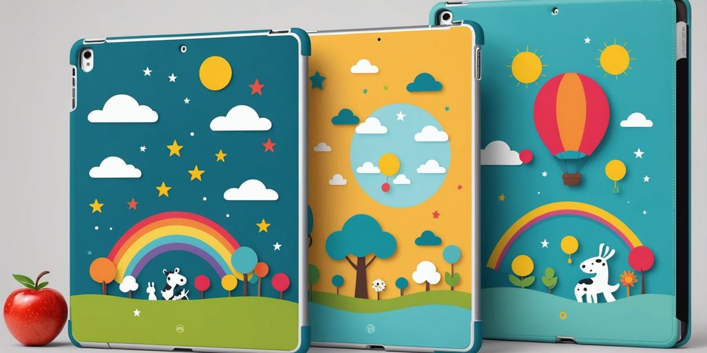 Brightly coloured iPad cases featuring fun, kid-friendly designs