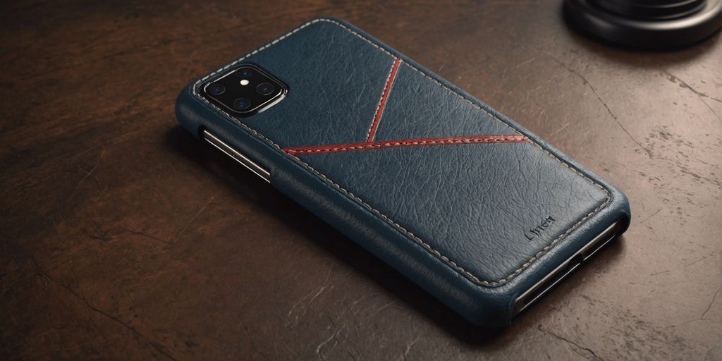 Custom leather cell phone case with stylish stitching.
