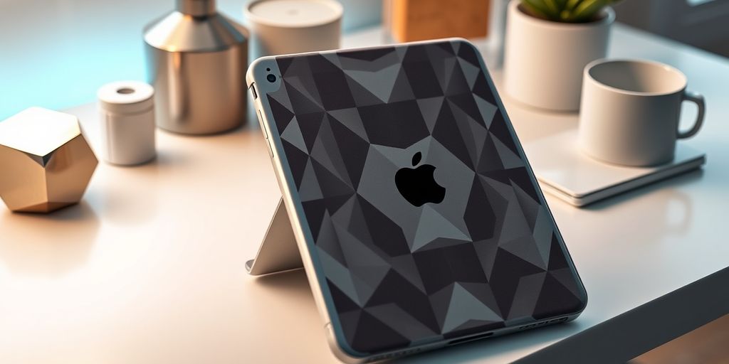 iPad Air with personalised geometric case on desk