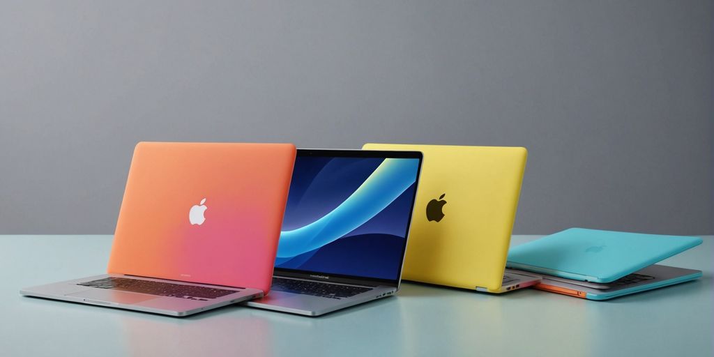 MacBook Pro 13 with colourful protective cases