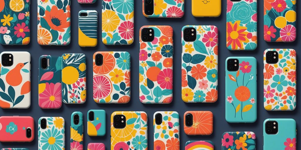 A collage of 10 colorful phone cases with happy designs to brighten your day.