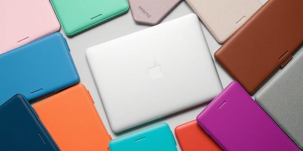 MacBook Air M2 with colourful minimalist cases