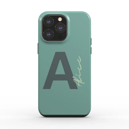 Inicial personalizada con nombre Funda para teléfono resistente | Verde