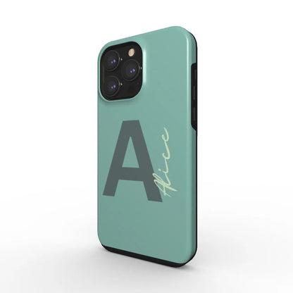 Inicial personalizada con nombre Funda para teléfono resistente | Verde