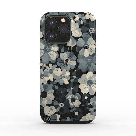 Pétales monochromes : le floral chic noir | Coque de téléphone résistante