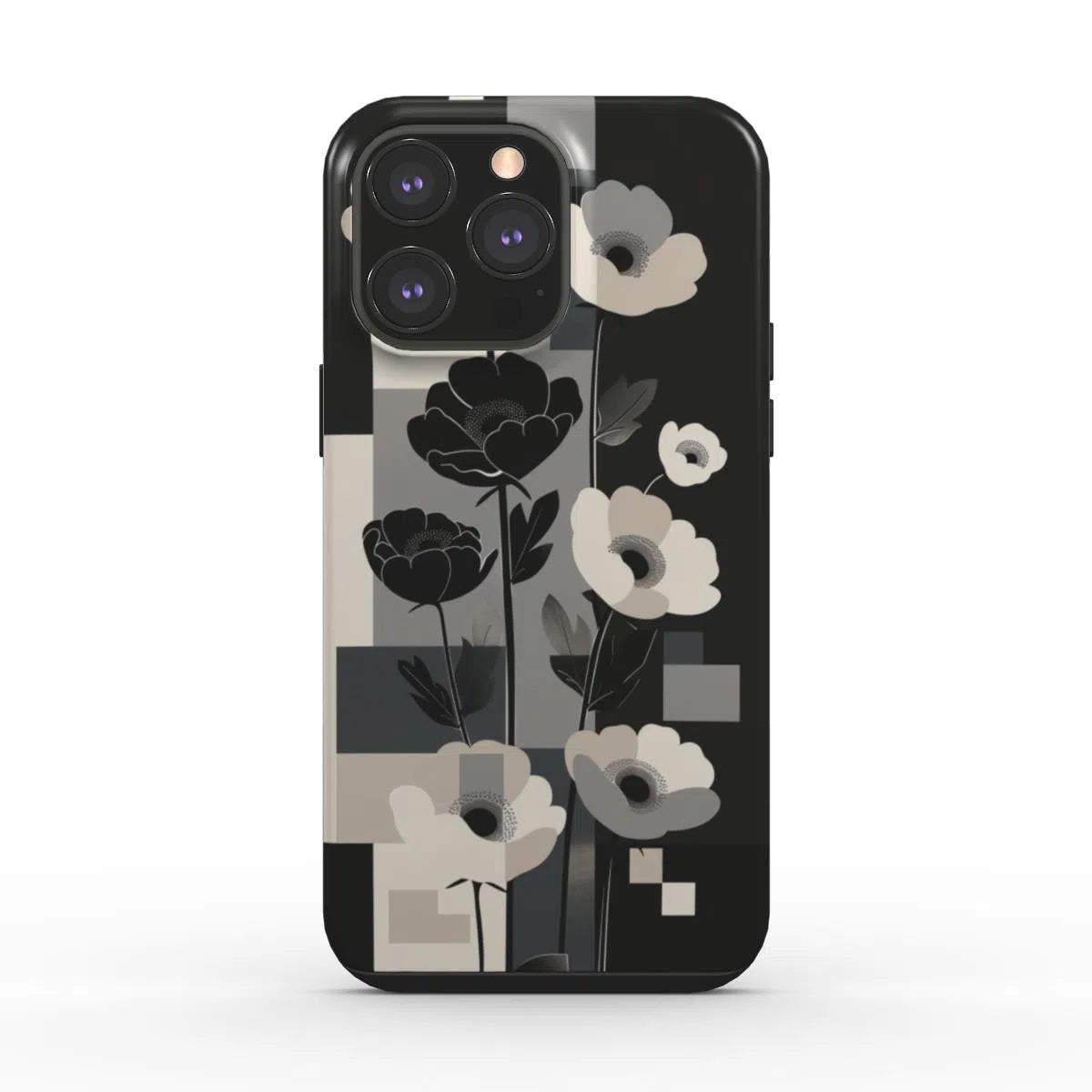 Modern Noir : L’art floral abstrait | Coque de téléphone résistante