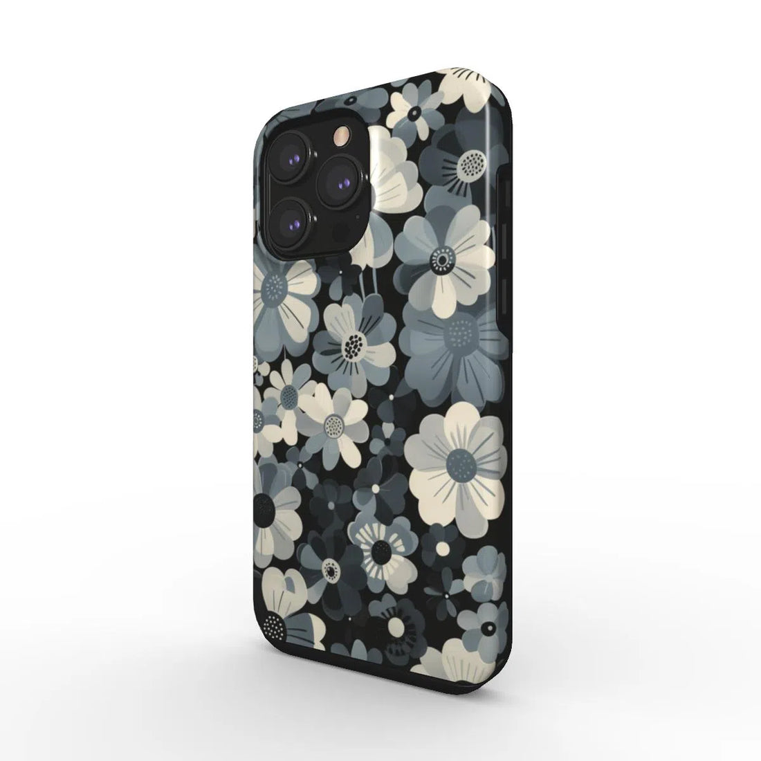 Monochrome Petals: The Chic Noir Floral | Tough Phone Case