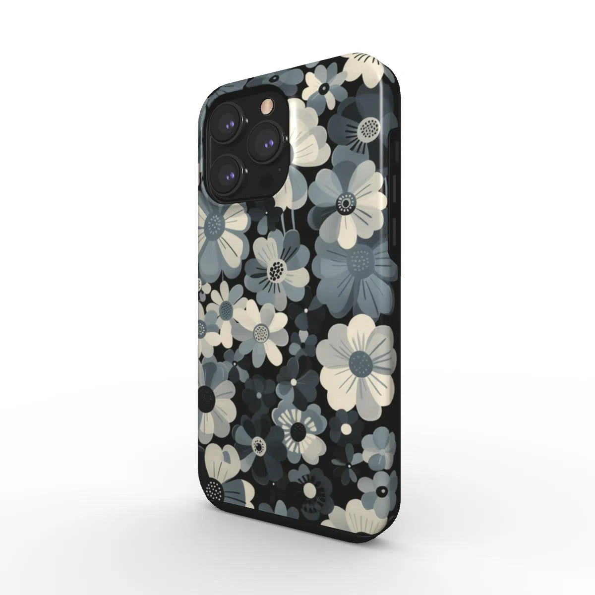 Pétalos monocromáticos: el floral chic negro | Funda de teléfono resistente